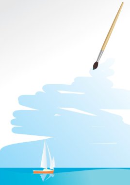 fırça boya tekne mavi denizi