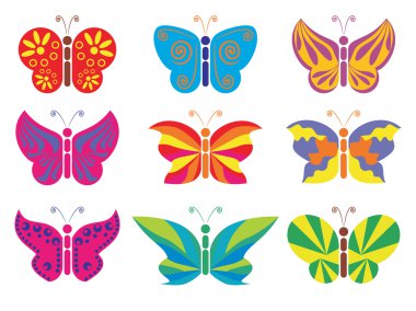 farklı vektör renkli kelebekler