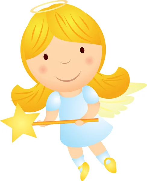 Cartoon angel blond girl with magic wand — Stock Vector