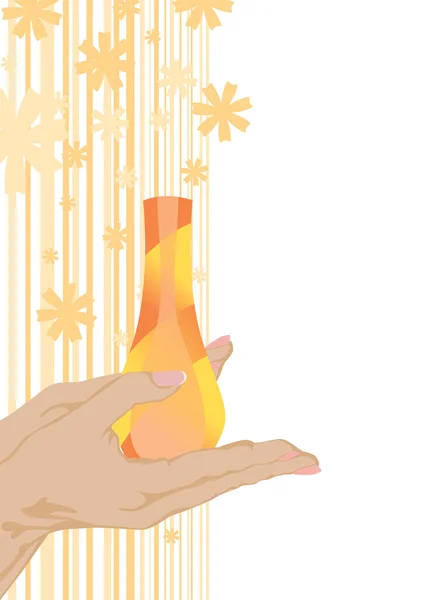 Perfume bottle on the woman hand — Stock Vector