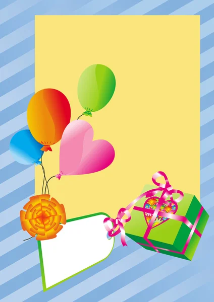 Cadre avec ballons et coffret cadeau — Image vectorielle