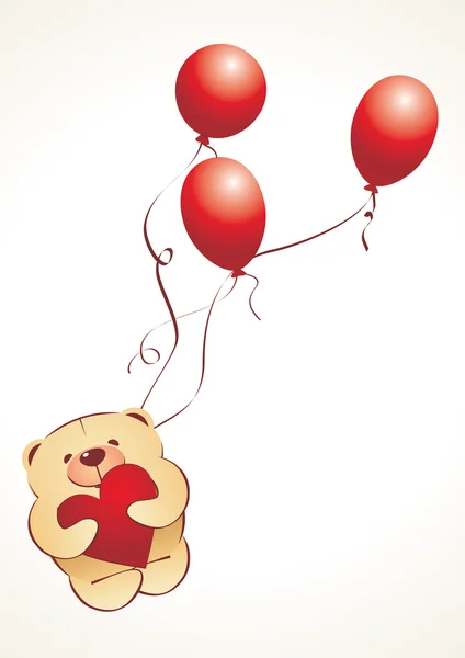 Αρκουδάκι με κόκκινα μπαλόνια — Διανυσματικό Αρχείο