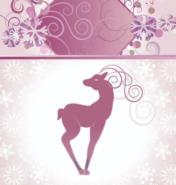 Tarjeta de Navidad decorada con venado madreselva color dibujado a mano — Vector de stock