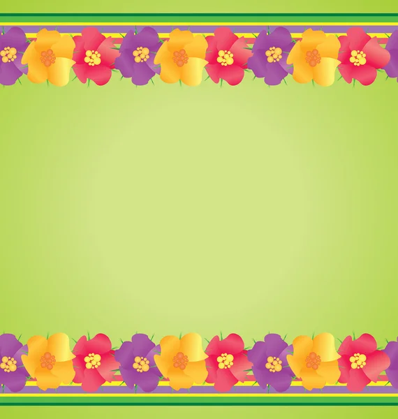 Fleurs colorées bordure sur fond vert printemps nature vecteur — Image vectorielle