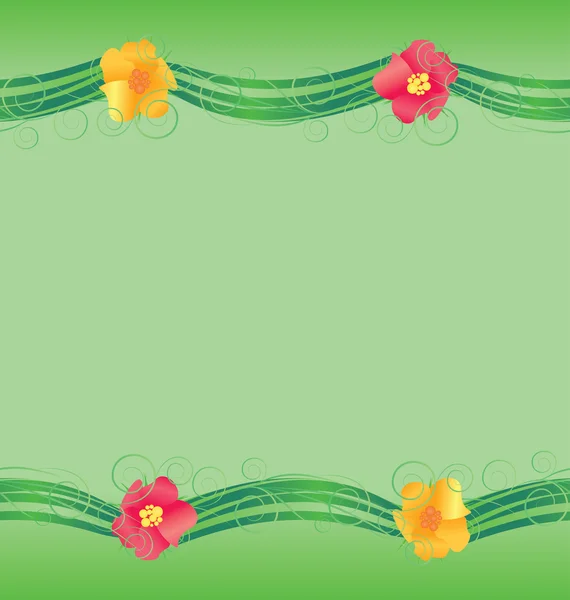 Flores coloridas borde sobre fondo verde primavera naturaleza vector — Archivo Imágenes Vectoriales