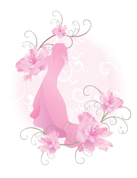 Chica vector rosa con flores — Vector de stock