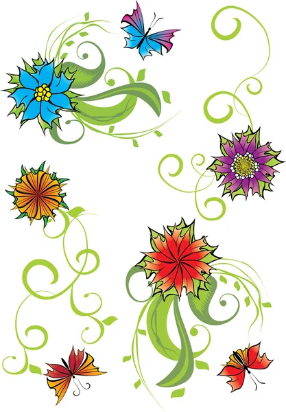 Çiçekler ve kelebekler kartı — Stok Vektör