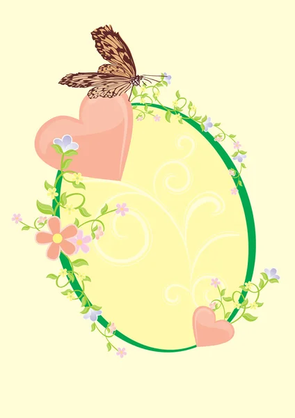 Floral hart vorm met vlinder — Stockvector