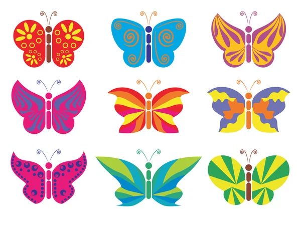 Farklı vektör renkli kelebekler — Stok Vektör