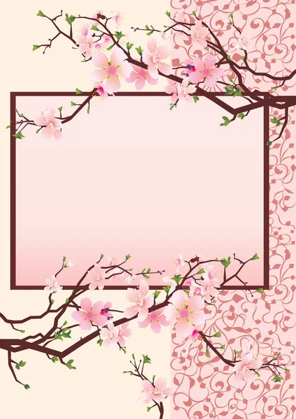 Marco de flor de cerezo de Japón rosa en el fondo florece vector color madreselva — Vector de stock