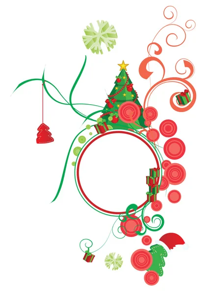 Kleurrijke illustratie met versierde groene kerstboom — Stockvector