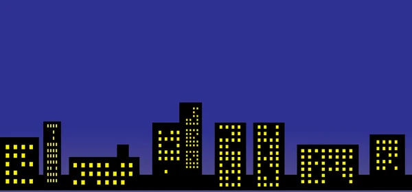 Silueta de la ciudad nocturna en el fondo del cielo nocturno — Vector de stock