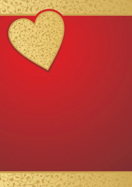 Corazón rojo y oro en blanco — Vector de stock