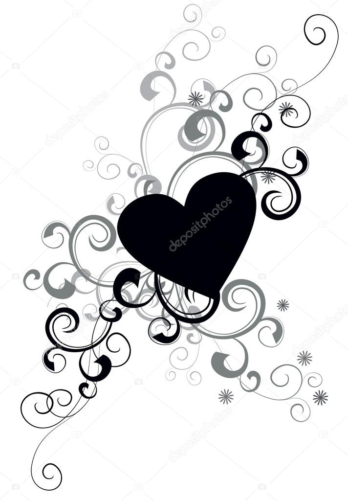 black heart silhouette with decorative flourishes