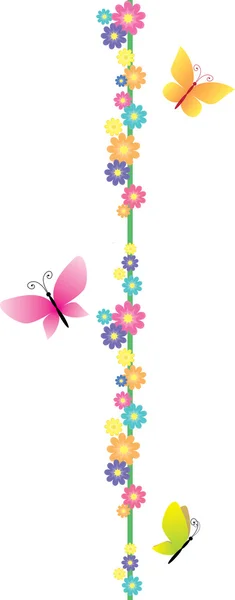 Kreskówka motyl i kwiaty transparent — Wektor stockowy