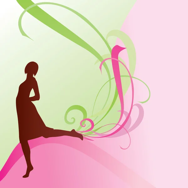 Woman green pink backdrop — Stock Vector