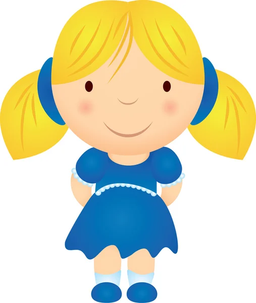 Chica de dibujos animados en vestido azul — Vector de stock