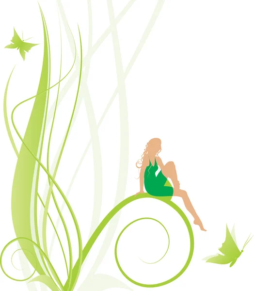 Green fairy on the grass — Stock Vector