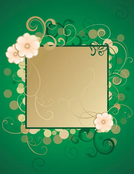 Gold frame and green curves — Stock Vector