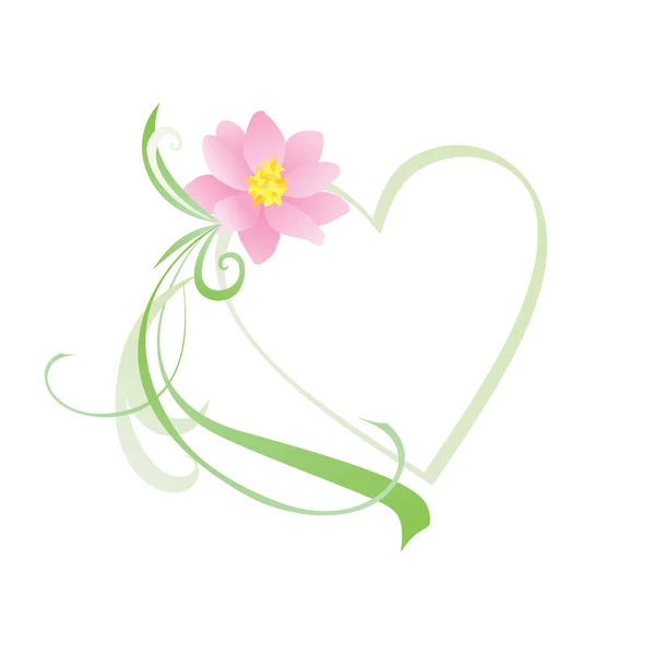 Grünes Herz mit Blumen und Rundungen — Stockvektor