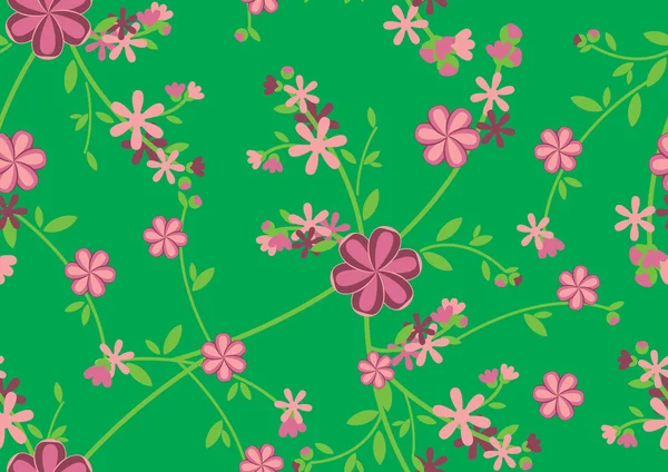 Carte avec des fleurs roses sur fond vert — Image vectorielle