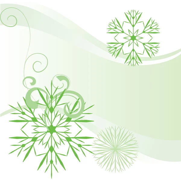 Snowflakes abstract vector green backdrop — Stock Vector