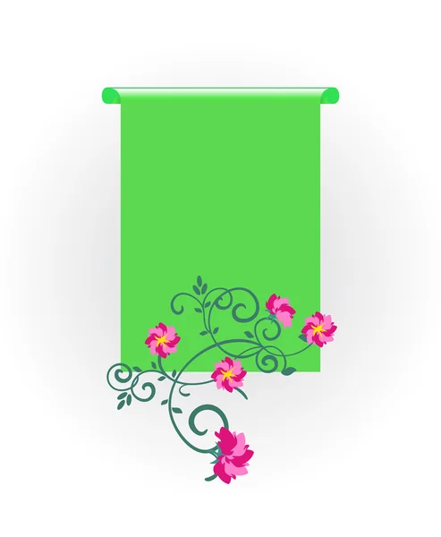 Green scroll with flowers — Stock Vector