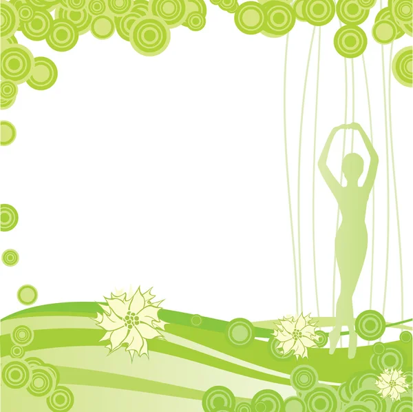 女性のシルエットを持つ緑の花 — ストックベクタ