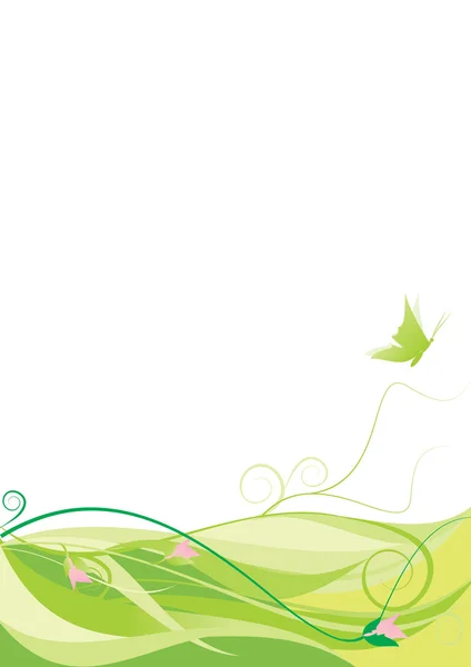 Plantas verdes con mariposas — Vector de stock