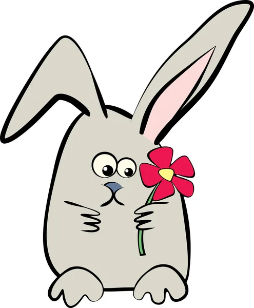 Hare with flower cartoon — Stock Vector