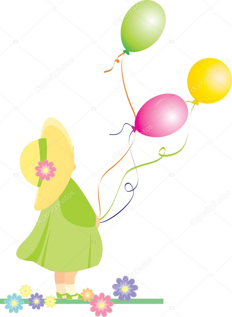 Vector girl with color baloons