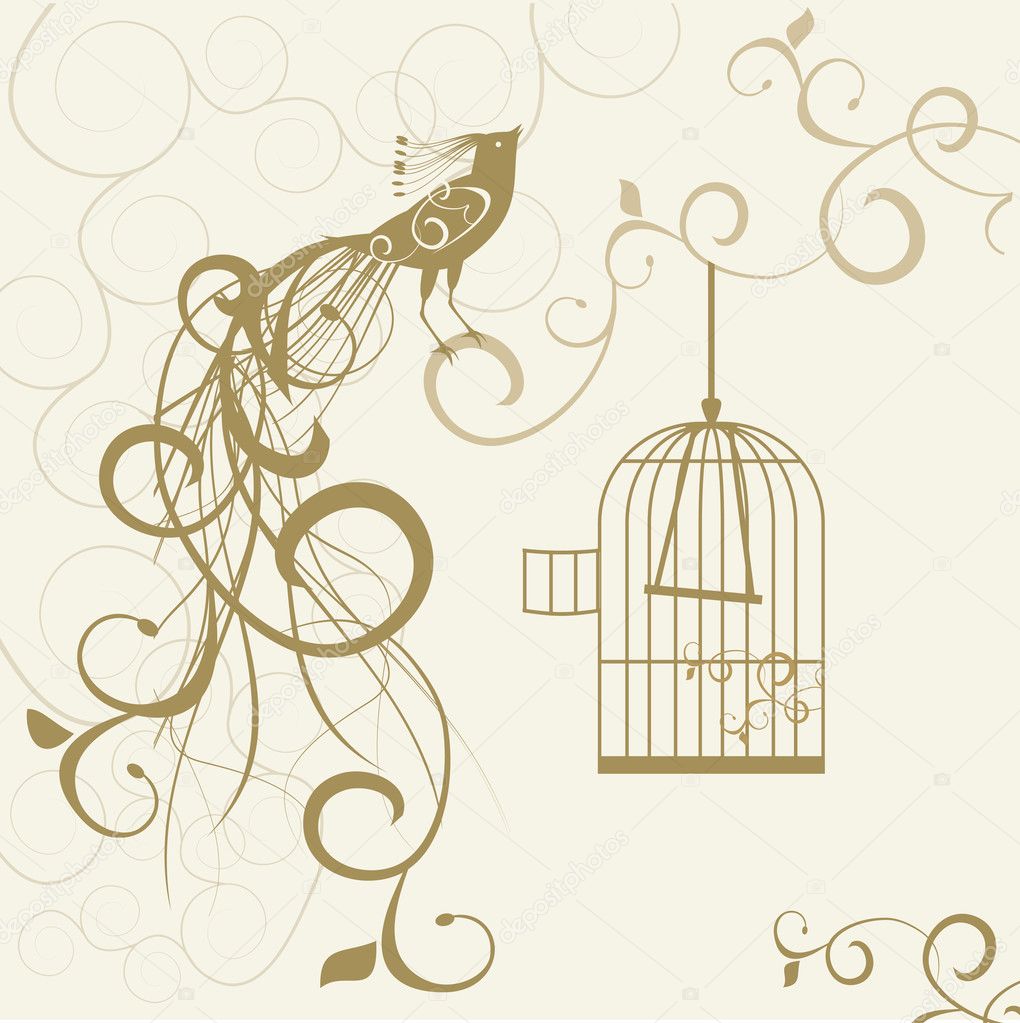 bird out of the golden cage floral background