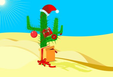 Christmas cactus mavi gökyüzü ve sarı kum