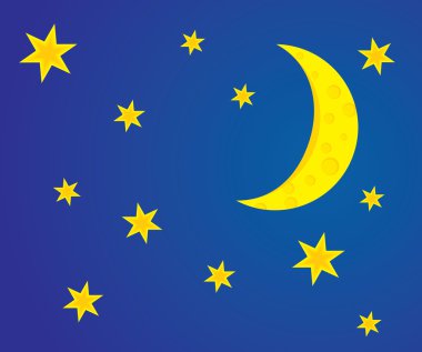 Gece gökyüzü ay ve yıldızlarla