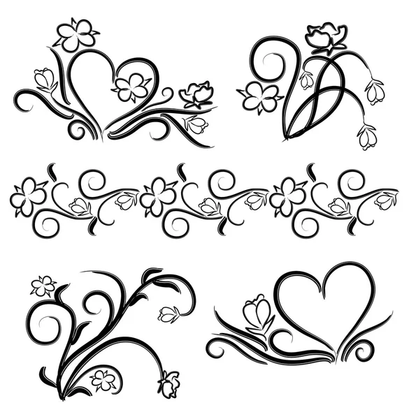 Elementos florales blanco y negro — Vector de stock