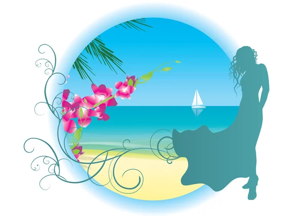 Sea beach woman — Stock Vector