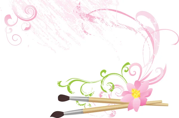 Escova de artista para pintura com flor rosa — Vetor de Stock