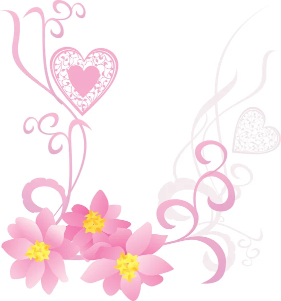 Roze hart met bloemen — Stockvector