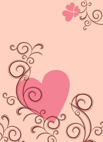 Corazón rosa con flores marrones — Vector de stock