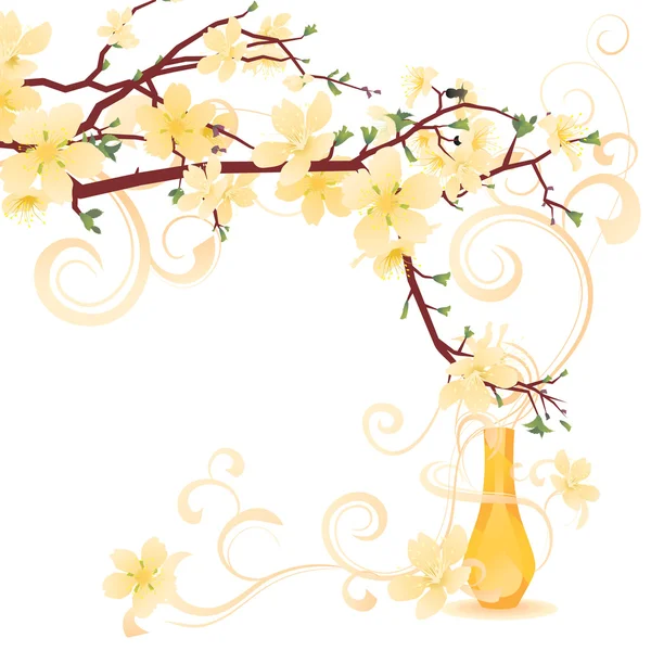 Frasco de fragancia de primavera con flores y mariposa — Vector de stock