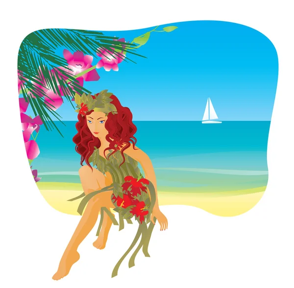 Fille sur la plage — Image vectorielle