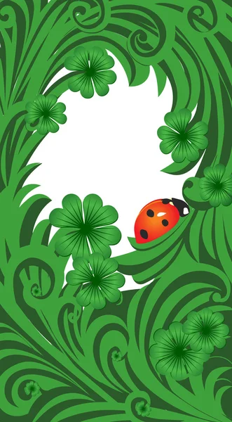 Green vector blank with ladybug — Stock Vector