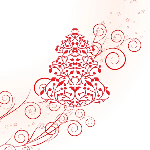 Piros karácsonyi sablon swirly fa — Stock Vector