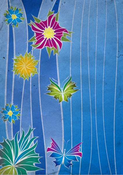Blauwe abstracte retro bloemen — Stockfoto