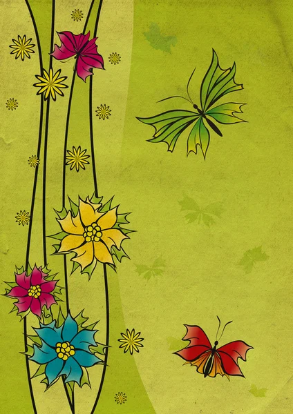 Abstrakte Retro-Blumen und Schmetterlinge — Stockfoto