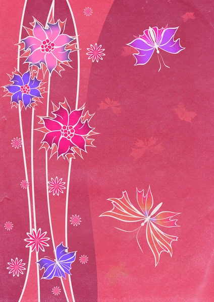 Abstrakte Retro-Blumen und Schmetterlinge — Stockfoto