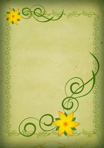 Ročník žlutými květy na zeleném pozadí — Stock fotografie