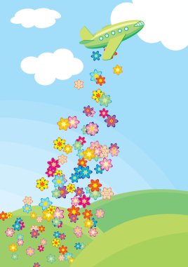Airplane and flowers clipart