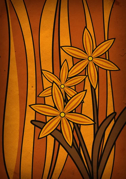 グランジ ストライプ背景の黄色い花 — ストック写真