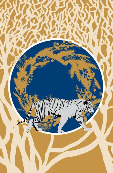 Золотой Фон Зимняя Карта Белого Тигра — стоковое фото